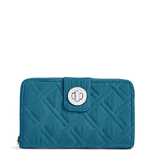 Vera Bradley Women's Microfiber Turnlock Wallet with RFID Protection, Bahama Bay, One Size