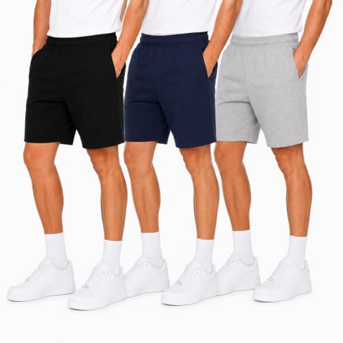Image of Essential Elements Mens 3 Pack 100% Cotton Lounge Pajama PJ Shorts | Soft Breathable Knit With an Elastic Waist and Handy Pockets, Comfy for Sleep, Workouts and Relaxed Everyday Wear