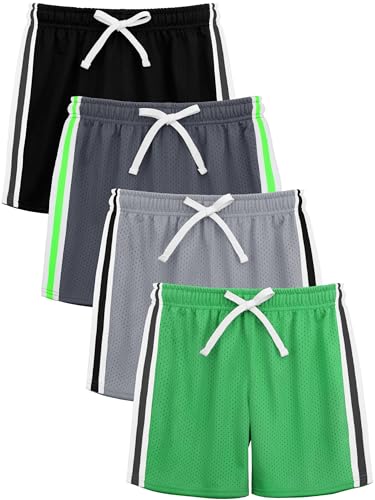 JORHIG 4 Pack Toddler Boy Shorts Double-Layer Mesh Toddler Shorts Boys Athletic Soccer Basketball Sports for Kids Active Black Gray Light Gray Green Set A 4T