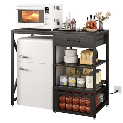 METYERRY Kitchen Bakers Rack with Power Outlet, Microwave Stand with