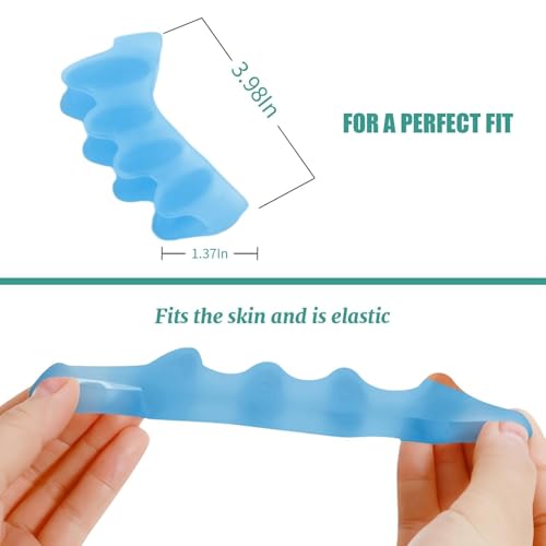 Image of 4 Pcs Silicone Toe Spacers - Yoga Toe Separators for Toe Straightening & Relaxation | Correct Overlapping Toes, Bunions, Hammer Toe | Toe Support toe separators for Women & Men (Blue, 3.98)