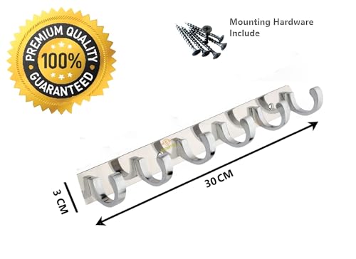 Image of Heavy Duty C Type Stainless Steel Cloth Hanger Suitable for Bathroom Bedroom Kitchen Wall Hook Rail Hanging Scarf Coat Keys Tie, Towel Door Robe (6 Pin CP, Pack of 2)