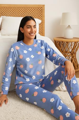 Image of CAMEY Womens Winter Full Sleeve Top and Pajama Pants Regular Fit Night Suit Round Neck Top and Pyjama Set Ladies Night Dress