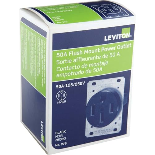 image for Leviton 279-S00 50 Amp, 125/250V, Nema 14-50R, 3P, 4W, Flush Mounting 