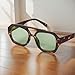 ADE WU Trendy Square Aviator Sunglasses Vintage 70s Retro Oversized Thick Double Bridge Aviators Style Sun Glasses Tortoise Shell Green Lens
