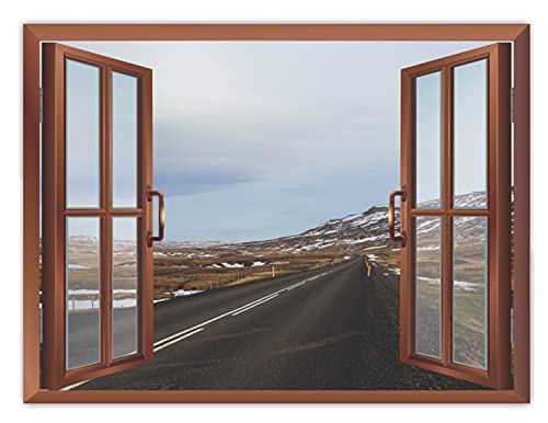 Image of CVANU Eye Pleasing Sight of Highway with Open White Sky After Snowfall Removable Faux Window Wall Sticker /Decals for Living Room etc Cv 42