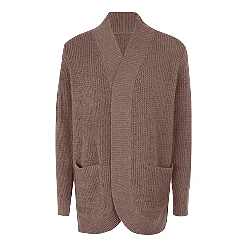 Autumn Sweaters For Women, Womens Cashmere Sweater Womens Women's Casual Loose Solid Color Long Sleeve Cardigan Sweater Top Outwear Women's Crew Neck Oversized Sweaters(Coffee,Large) #TOP1