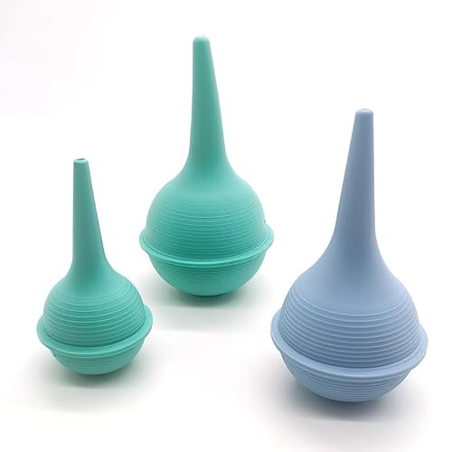 Comfort Rubber Bulb for Washing and Removal Ear Wax Removal Bulb Syringes 1 oz Green, 2 oz Blue, 3 oz Green Combo Pack