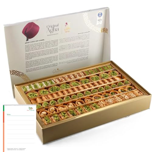Premium Baklava 750g Gemischte Sorten - Orientalische Süßigkeiten Geschenkbox - Mit Echten Pistazien & Nüssen - Süßgebäck Spezialität & Ben’s Garden Notiz Set