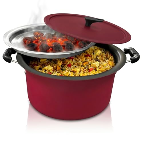 Image of Nolta Large Dum Biryani Pot (16 L) + Extra Steel Lid for Dum, Heavy Bottom, 1yr Replace-Guarantee, ISI Certified, Non-Toxic PFOA-Free Non-Stick Biriyani Handi (37cm, Matte Finish)