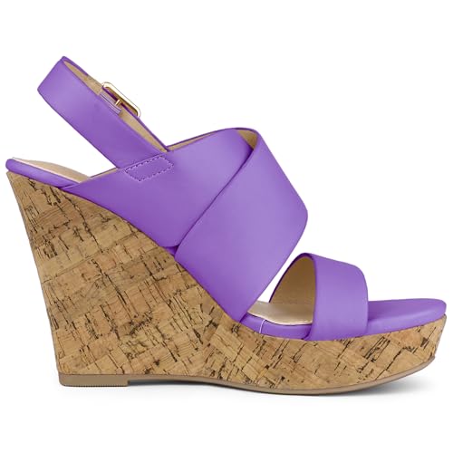 Allegra K Allegra K Women's Wood Strappy Platform Wedge Purple Sandals 8 M US