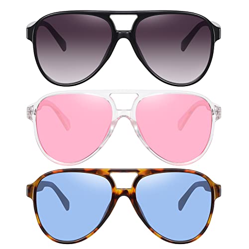 Okany Aviator Sunglasses Non-Polarized Womens Mens Trendy Retro Vintage 70s Sunglasses for Women Men Classic Pilot Sun Glasses 3 Pack
