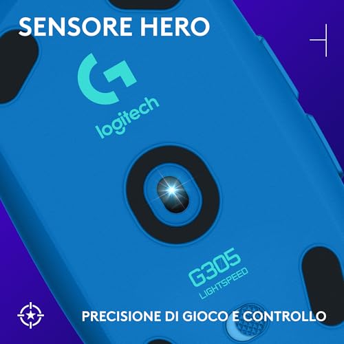 Logitech G305 LIGHTSPEED Mouse Gaming Wireless, Sensore 12K HERO, 12.000 DPI, Design Leggero, 6 Pulsanti Programmabili, Batteria 250 Ore, Memoria Integrata, PC/Laptop - Blu - Immagine 1