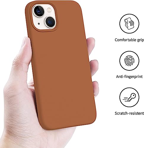 Image of DIZORO Compatible with iPhone 13 Case, Liquid Silicone Case, Full Body Protective Cover, Shockproof, Slim Phone Case, Anti-Scratch Soft Microfiber Lining, (6.1 inch Brown)