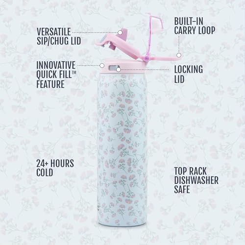 Image of Ello Pop & Fill Insulated Stainless Steel Water Bottle with Quick Fill Lid, Leakproof Locking, Sip or Chug Spout, BPA-Free, Double Wall Vacuum Insulated for Sports, Travel & School- 22oz / 32oz / 40oz