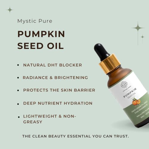 Image of Mystic Pure Pumpkin Seed Oil 100% Natural and Cold Pressed for Hair Growth and Skin Radiance | Natural DHT Blocker | Unrefined, Hexane-Free (30ml)