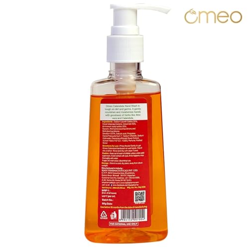 Image of Omeo Calendula Handwash Liquid Refill Pack Pouch 200ml for Germs Free, Soft & Moisturized Hand with Aloe Vera & Calendula | Tough on Germs & Dirt | Hand Wash Safe for All Types Skin, Daily Use