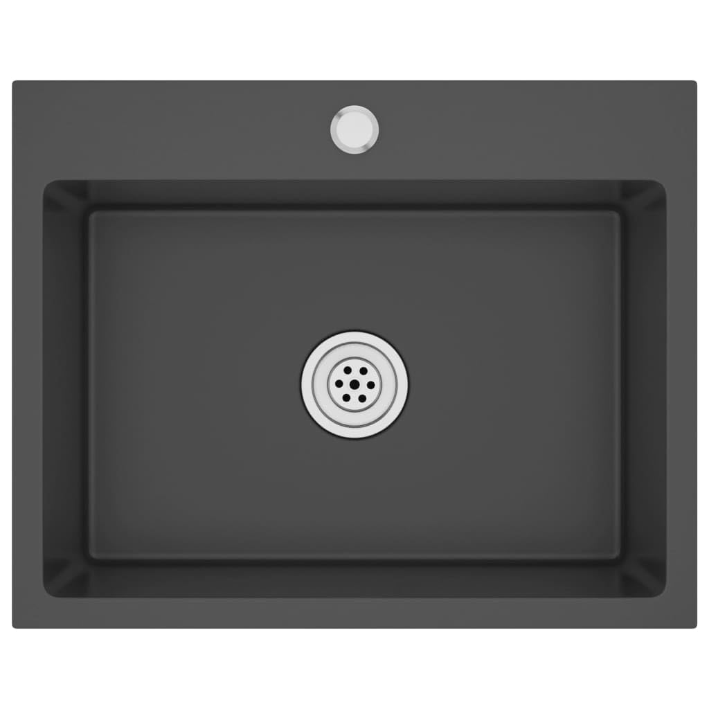 vidaXL Handmade Stainless Steel Kitchen Sink - Black, Satin Finish with Sound-Reduction Pads - Undermount/Flush Mount/Drop in - Unique X-Flume Design for Quick Water Flow