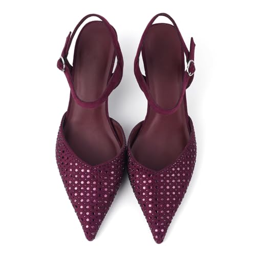 Image of CORNMOOD Slingback Kitten Heels for Women Pointed Closed Toe Pumps Low Stiletto Heels with Buckle Strap Shoes for Wedding Party Office