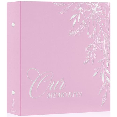 Lanpn Album Photo 10x15 600 Pochette, OURMEMORIES Grand Format Lin Tissu Album pour Horizontal Vertical Photos (Rose)