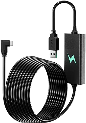 QWOS Link Cable 16FT for Oculus Quest 2, with Separate Charging Port for Unlimited Playtime, USB 3.2 Gen 1 High Speed Data Transfer, VR Headset Cable Accessories for PC/Steam VR