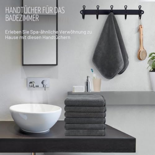 KinHwa 10er Pack gästehandtücher 30x50, Mikrofaser Handtuch, Flauschiges gästehandtücher,Weich &Saugstark gästehandtuch 30x50cm, Dunkelgrau – Ansicht 4
