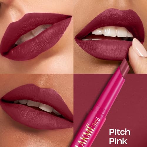 Image of Lakme 9 to 5 Forever Matte Lip Crayon, Pitch Pink, 1.1g, for Smooth and Supple Lips, with Vitamin C, Matte Finish, 8 Hr Hydration, Long Lasting all day comfort, Retractable Crayon