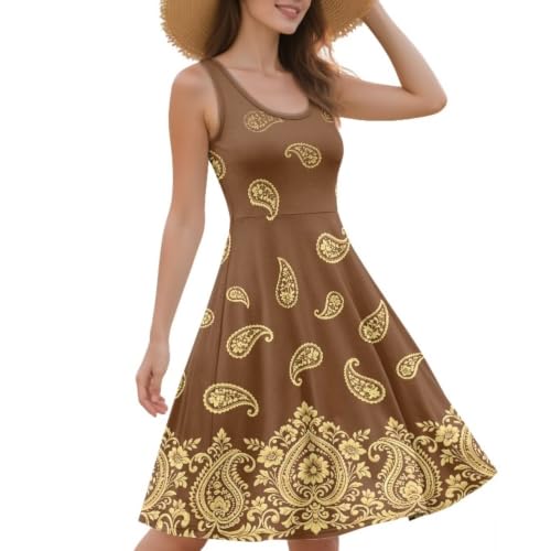 Image of Women Stylish Tank Dresses Sleeveless Round Neck Midi Casual Dress with Pocket for Summer
