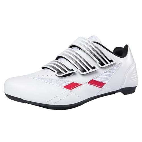 omcam Zapatillas De Ciclismo para Hombre Y Mujer, Zapatillas De Ciclismo De Carretera Transpirables para Interiores con Clip De Tacos Delta,Blanca,47 EU