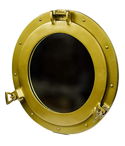 Miroir de hublot de bateau en style pirate vintage – Miroir rond en laiton monté au mur pour salle de bain, salon, plage côtière ou décoration de maison sur le...