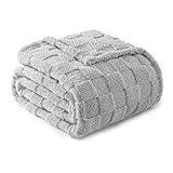 Exclusivo Mezcla Light Grey Fleece Throw Blanket for Couch, Super Soft and Warm Lightweight Cute Checkered Blankets for Women, 50x60 Inches