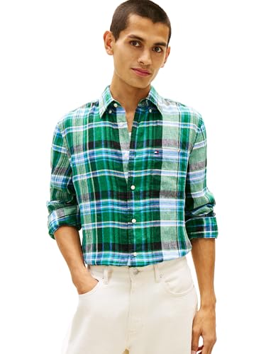 Image of Tommy Hilfiger Men's Long Sleeve Casual Linen Button Down Shirts in Regular Fit