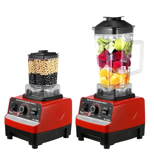 5000W Robot Cuisine Multifonctions, 2-In-1 Blender Smoothie Professionnel avec 2 Bol,Ergonomique,15 Réglages Vitesse, pour Smoothies, Shakes, Aliments, Glace PiléE (Rouge)