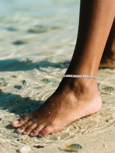 Image of FOCALOOK 14K Gold Plated Anklets for Women Waterproof Plus Size Ankle Bracelet 8.5-10.5 Inch Adjustable Mariner /Figaro /Flat Snake /Cuban Link Chain Anklet Jewelry for Summer Beach Holiday