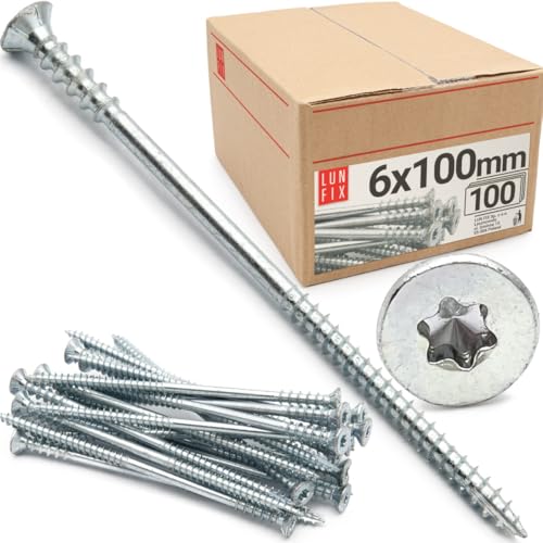 LUN FIX Justierschrauben 6x100 mm 100 Stk Holzschrauben Torx schrauben