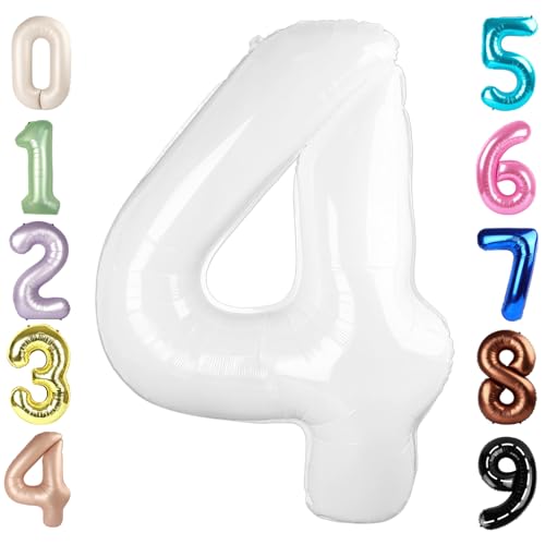 Image of 4 Balloon Numbers Birthday Decorations, 40In White Balloons for Men Women | Eye-catching Appearance, Perfect Decorative Centerpieces, Convenient Self-sealing Structure, Widely for Various Occasions