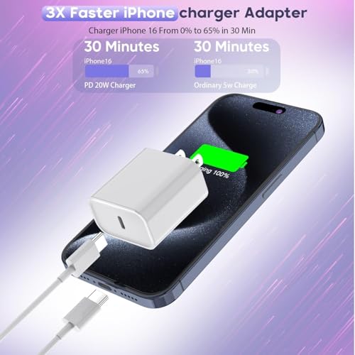 Image of Fast iPhone 17 Charger,20W Fast USB C Charging Block Wall Charger with Cord