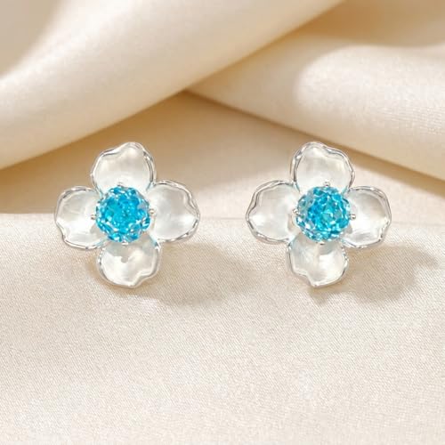 Jean Beau Silver White Flower Petal Stud Earrings for Women, Blue by Jean Beau - Used condition - Image 5