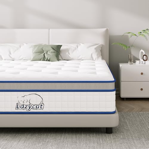 LAZYCAT King Mattress, 10 Inch King Size Hybrid Mattress in a Box, Gel Memory Foam with Individually...