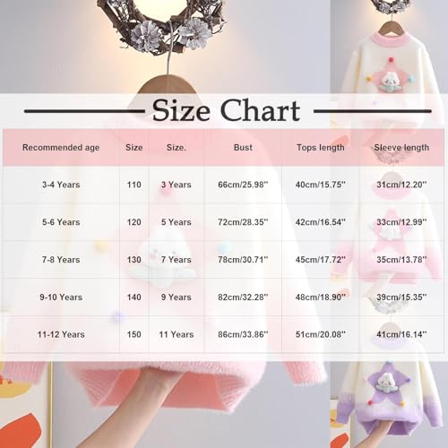 Girls Cute Bunny Pattern Sweaters Crewneck Long Sleeve Kids Fall Winter Cozy Knit Pullover Jumper Tops for 3-12 Years3