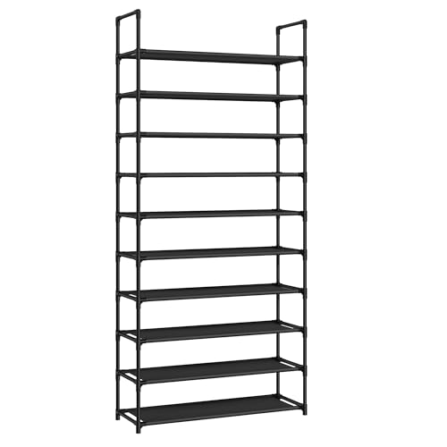 SONGMICS Étagère Chaussure à 10 Niveaux, Range-Chaussure, Porte-Chaussure, Meuble de Rangement, 28 x 83 x 173 cm, Cadre en Métal, en Tissu Non-tissé, pour...