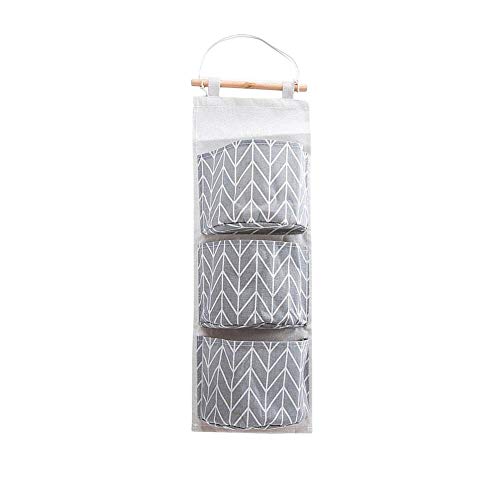 iTemer - Bolsa de almacenamiento para colgar con 3 bolsillos de lino/puerta organizador de almacenamiento para armario de pared para gadgets y juguetes, llaves, aperitivos y así sucesivamente (gris A)