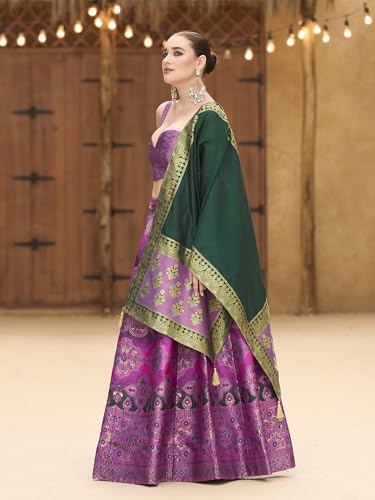 Image of PURVAJA Women's Kanjiwaram Semi-Stitched Lehenga choli