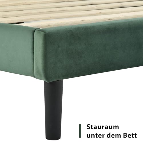 Polsterbett, Doppelbett mit Lattenrost & gepolstertem Kopfteil, Bettgestell mit Leinenbezug in Dunkelgrau, Modernes Design mit Stauraum & Stützfüßen, (Green, 90 x 200 cm) – Bild 8