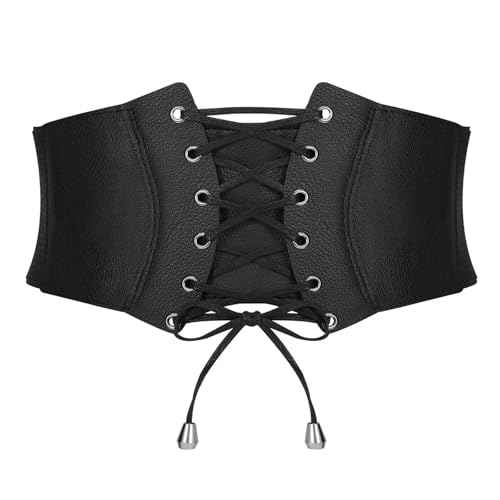 SUOSDEY Women Corset Elastic Belt Wide Retro Lace-up Tied Costume Waspie Waist Belt for Ladies