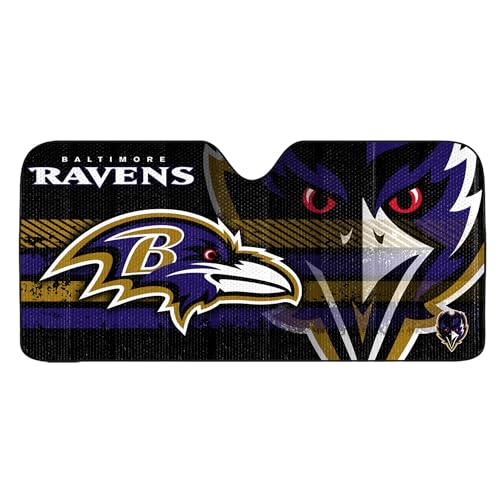 Image of Fanmats NFL Windshield Sun Auto Shade, Sun Shield Sun Visor Accordion tri-fold for Storage 59 inch x 29.5 inch, Colorful Team Design