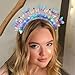 Aularso Light Up Beaded Headband Crown Glowing Sea Shell Headwear Butterfly Princess Headpieces for Women and Girls (Blue-A, one size)