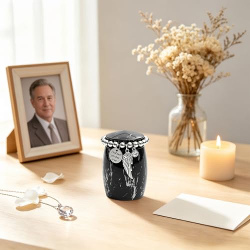 Image of Black Marble Finish Small Keepsake Urn for Human or Pet Ashes