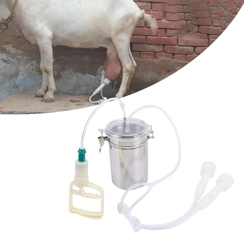 Ziegenmelkmaschine, 2L Manuelle Melkmaschine Ziegenmelkgerät mit Edelstahlflasche, Schafkuh-Handvakuumpumpe Ziegenkuhmelkmaschine