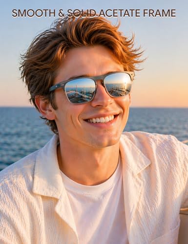 Image of BIRCEN Mens Acetate Polarized Sunglasses: Retro Square Sun Glasses UV400 Protection Anti-Glare Shades for Driving Travel